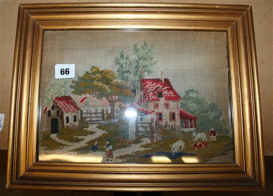 Victorian needlework panel of ladies and sheep(-)